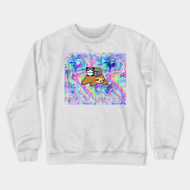 Little Raccoon and Sloth Rainbow Hologram Crewneck Sweatshirt by saradaboru